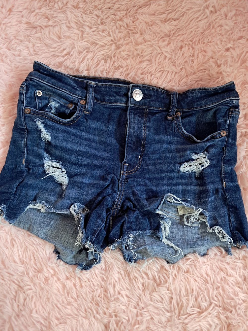 American Eagle Outfitters Next Level Stretch Dark Indigo Distressed Jean Shorts